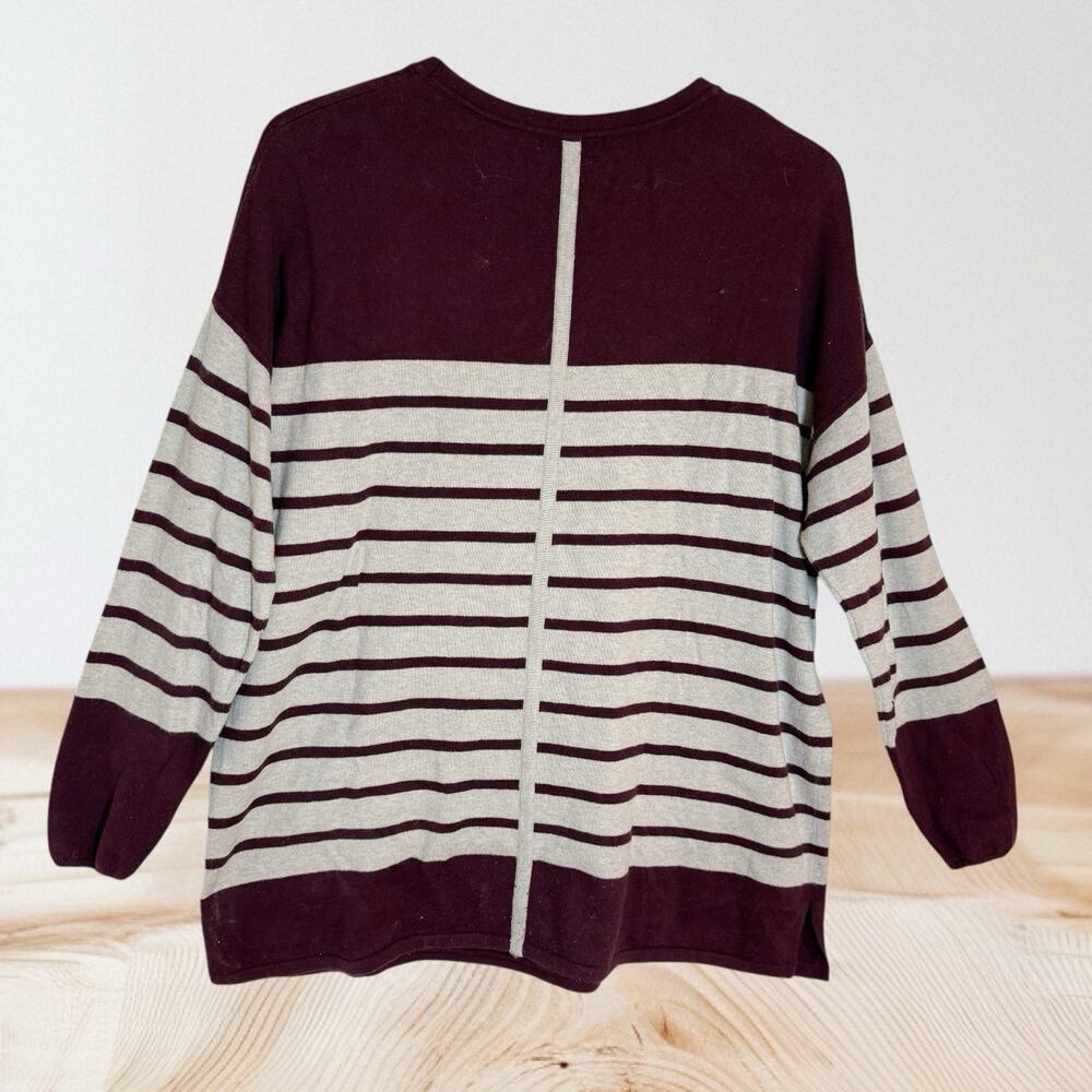 Orvis Sweater Sz L Womens Purple Red Wine Stripe Oversized‎ Cotton Silk Cashmere
